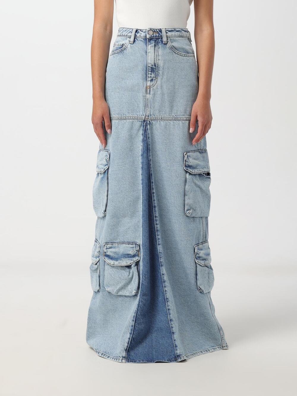 Icon Denim Los Angeles Denim Sierra Skirt Maxi Cargo High Waist Size 27"